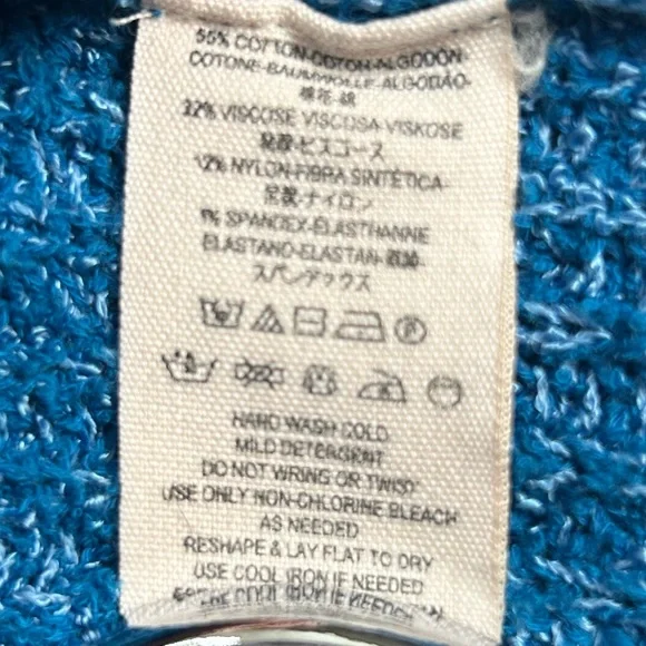 Free People Edessa Pullover Blue Off Shoulder Knit Sweater Balloon Sleeve Size S - Picture 6 of 12